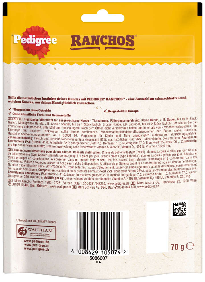 Pedigree Hundeleckerlis  Ranchos mit Rind 70G